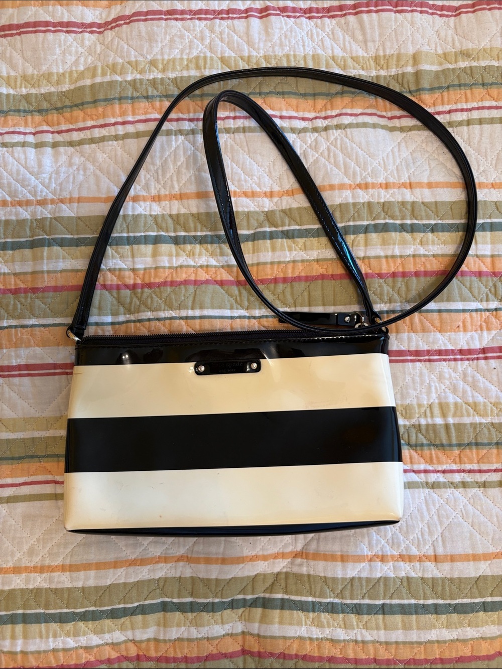 Kate Spade Penn Valley Black and White Stripe Crossbody Shoulder Bag